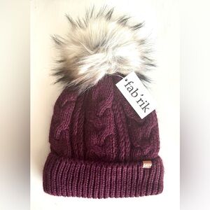 fab’rik Cuffed Beanie Hat with Faux Fur Pom - Brand New - Maroon